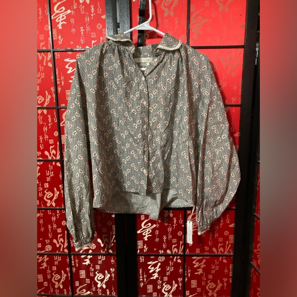 Christy Dawn Sadie Blouse Azalea Houndstooth